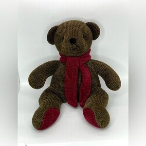 Pottery Barn Chenille Bear Olive Green Teddy 12" Plush Scarf Stuffed Bean Filled